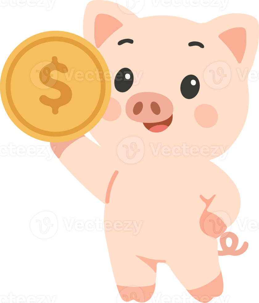 A cartoon pig holding a dollar coin png