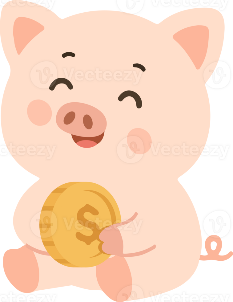 A cartoon pig holding a coin png