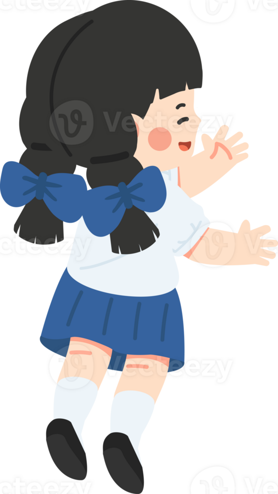 A cartoon girl in a blue skirt and white shirt png