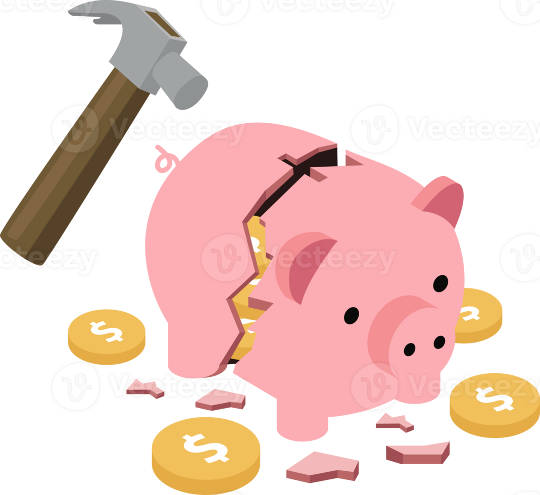 A hammer is hitting a piggy bank png