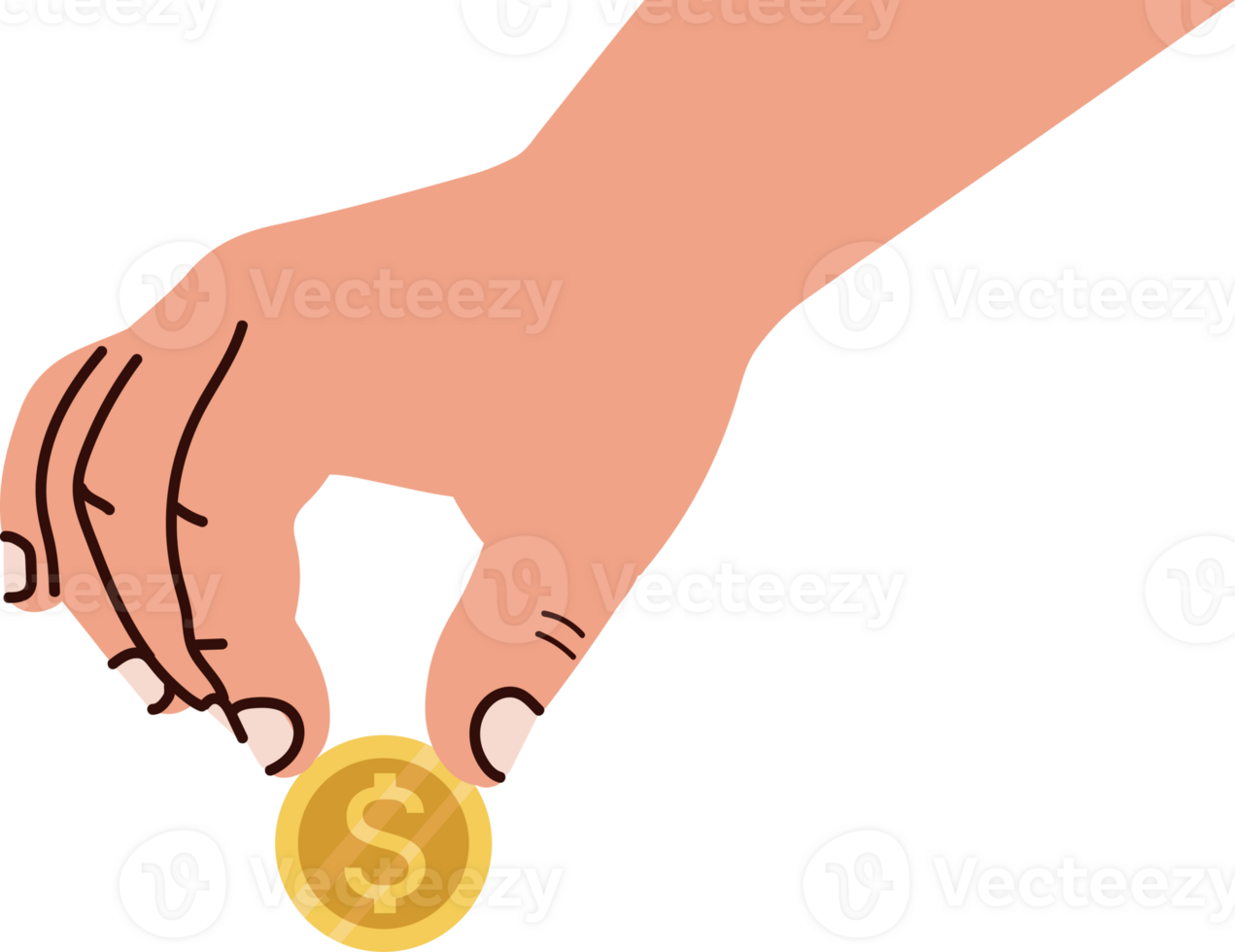 A hand holding a gold coin with a dollar sign png