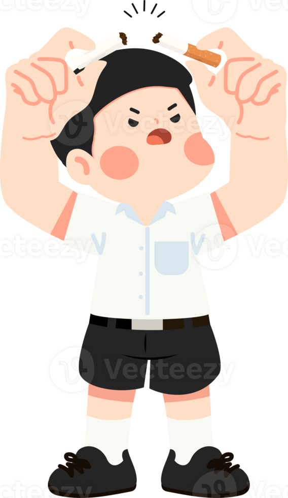 A cartoon boy holding a cigarette in his hands png