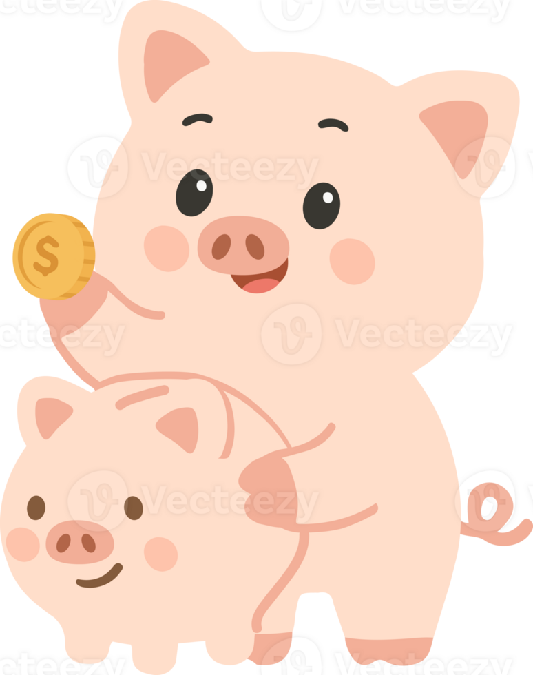 Piggy bank with a coin png