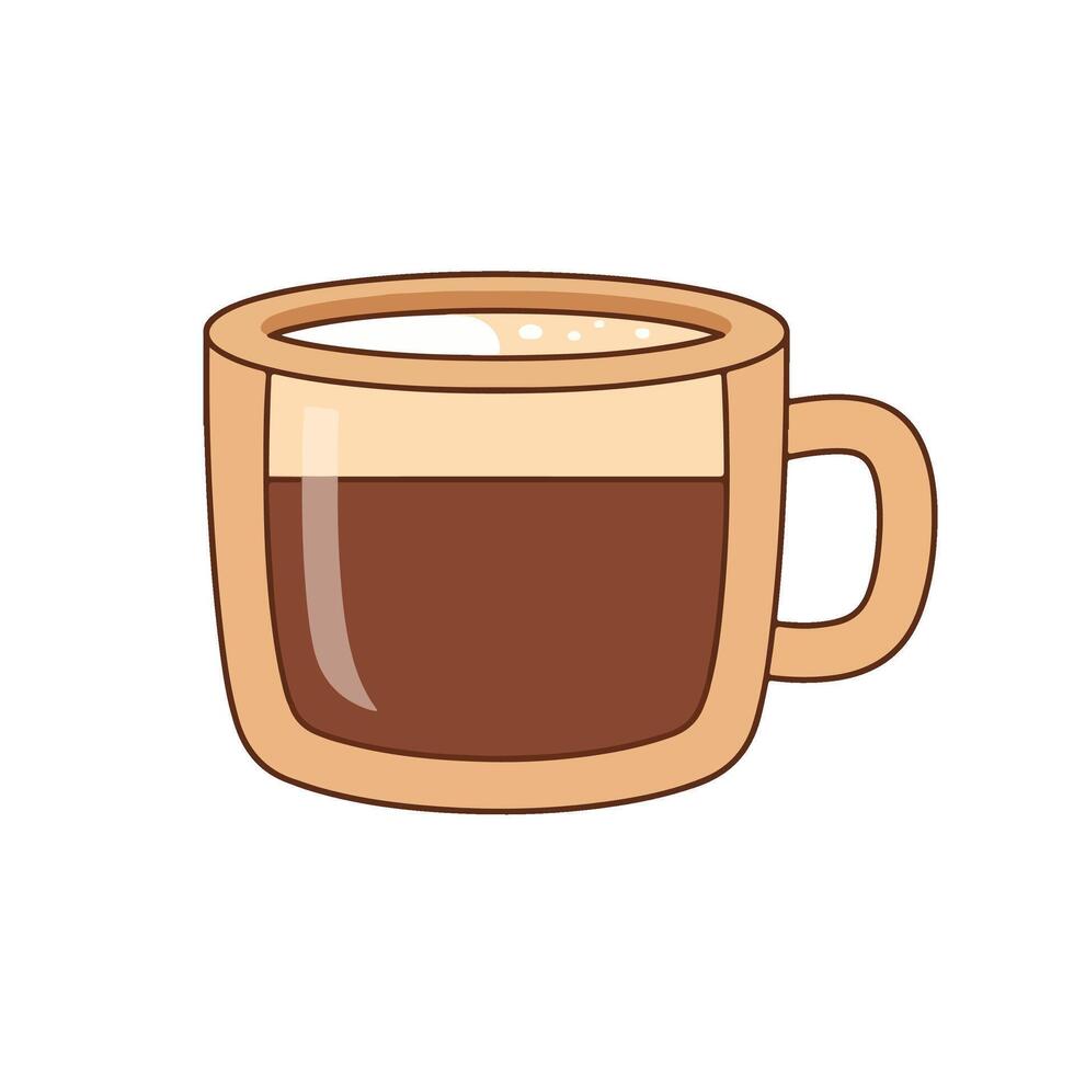 Flat Illustration of a Light Brown Rounded Square Mug Filled with Hot Chocolate or Coffee and Topped with Foam on White Background vector