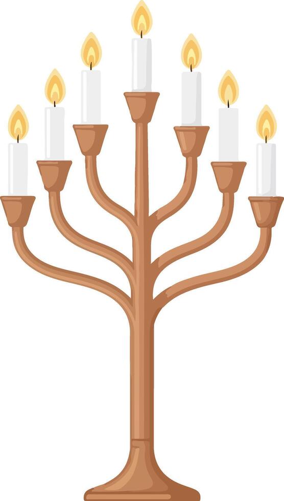 Modern Seven-Branched Candelabrum with Lit White Candles vector