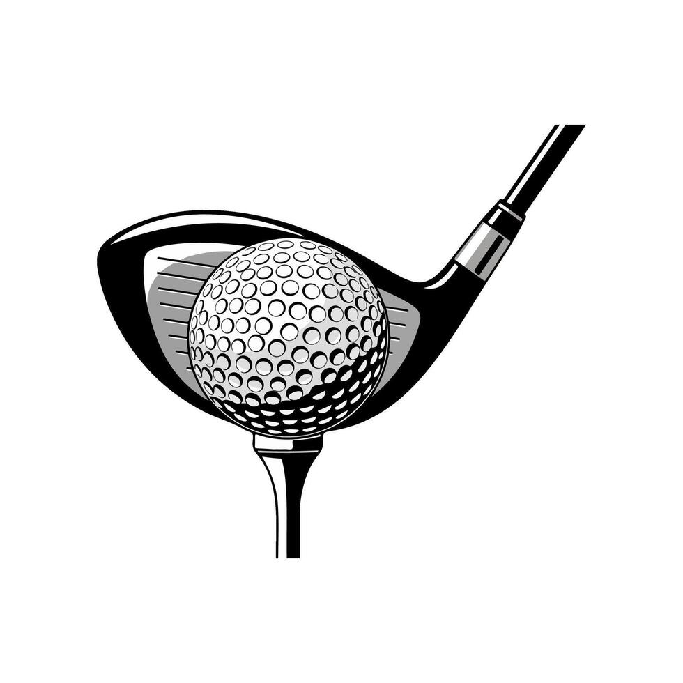 Minimalist Golf Ball on Tee with Driver Club Flat Style Sports Illustration Capturing Pre-Swing Moment in Bold Solid Colors vector