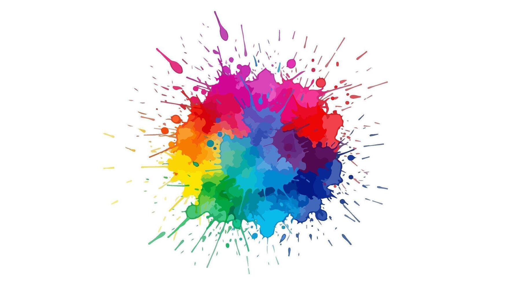 Vibrant Multicolor Watercolor Splash with Radiating Flecks on White Background vector