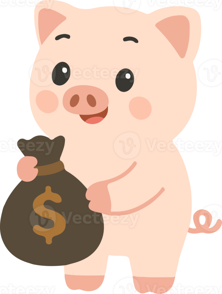 A cartoon pig holding a bag of money png