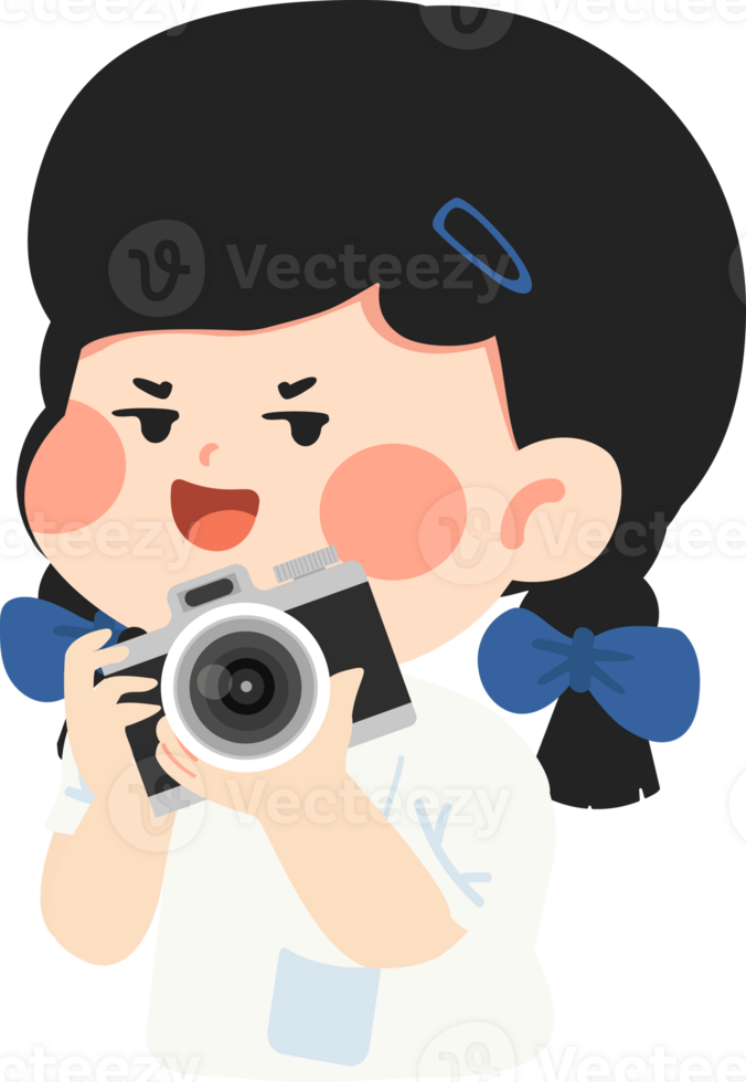 A cartoon girl holding a camera png