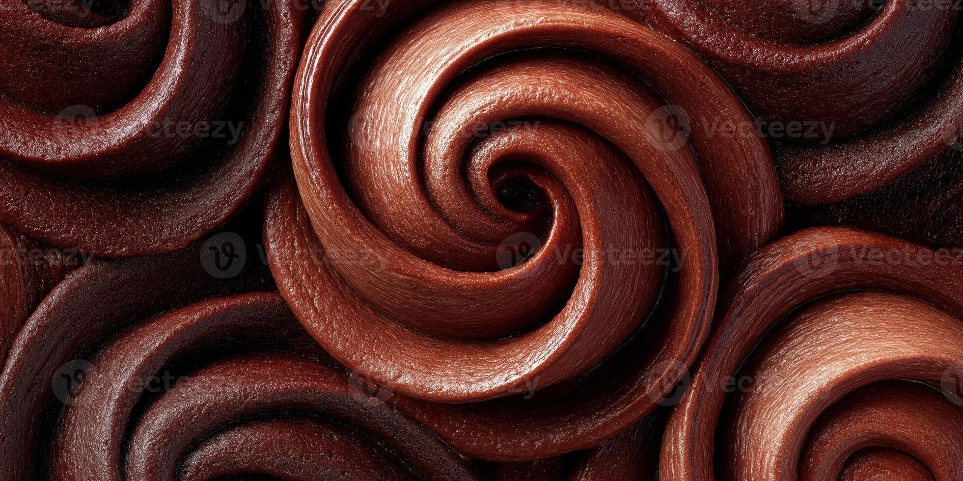 Extreme close-up of glossy chocolate mousse with glossy topping swirls, rich texture details, premium dessert macro, photo