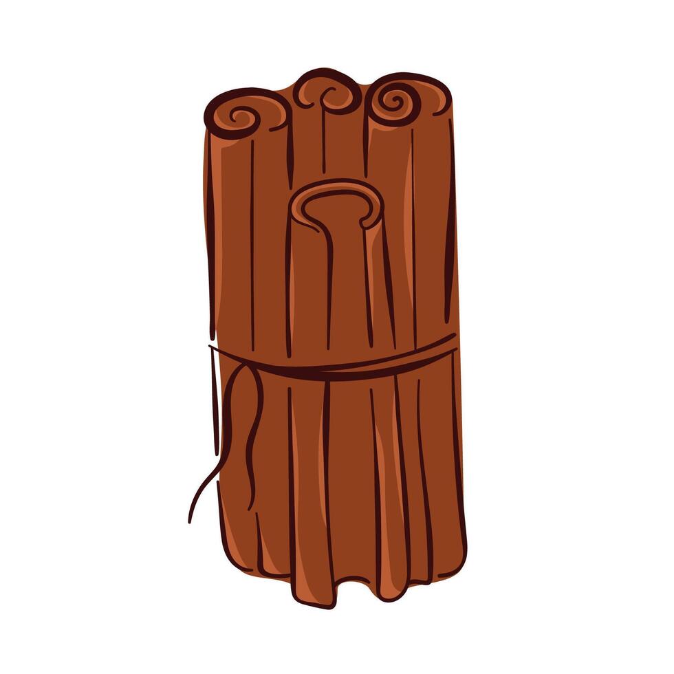 Tied up a bunch of cinnamon stick in flat style isolated on a white background. vector