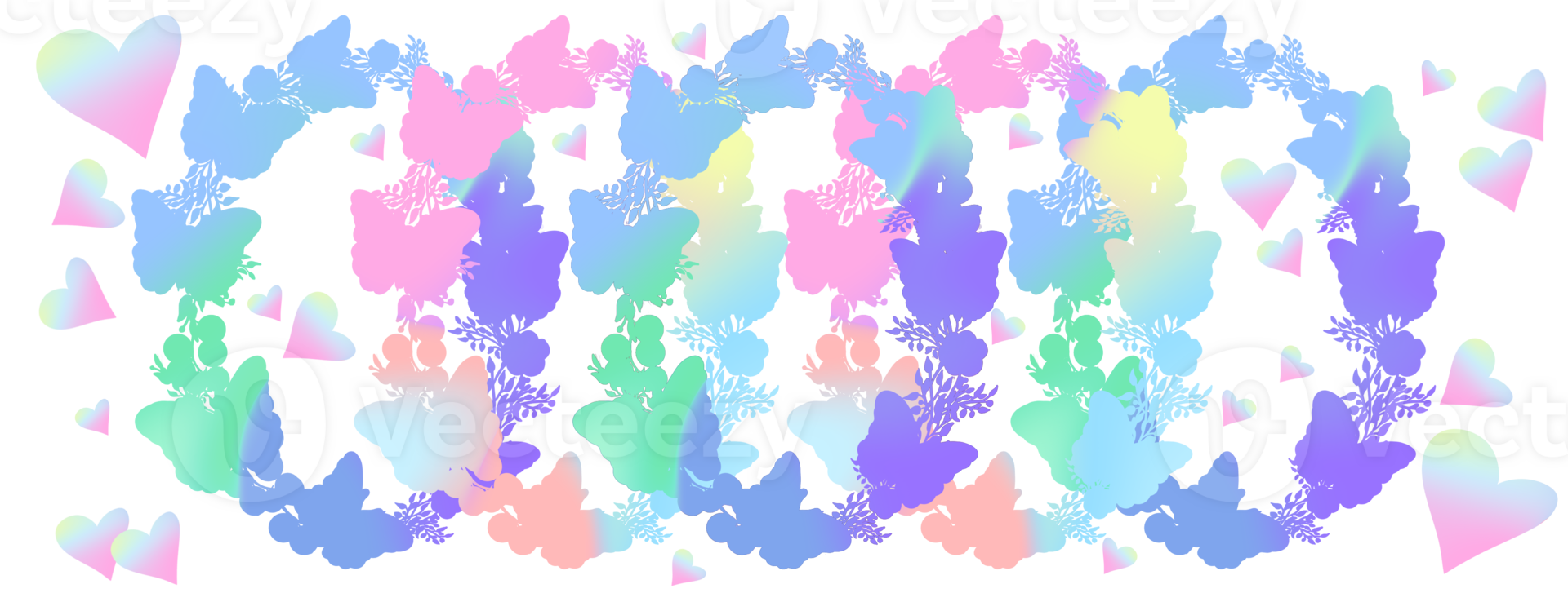 Holiday pattern with butterflies, hearts, rainbow. png