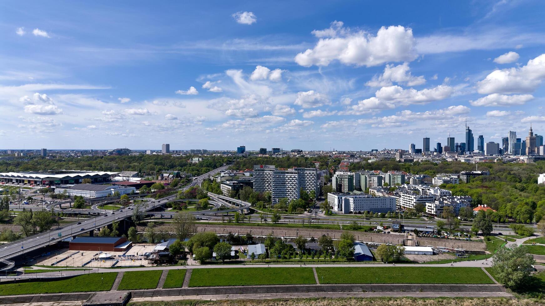 City view with a river running through it. Capital Poland photo