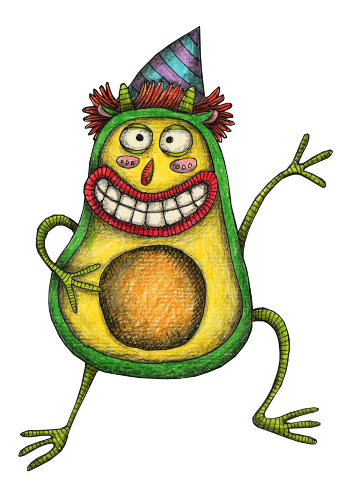 Hand drawn avocado monster illustration png