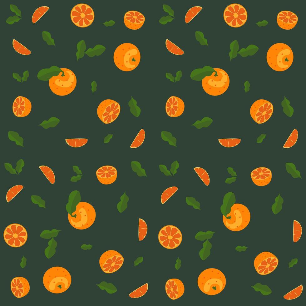 Orange fruit pattern seamless and background dark green suitable for fabric pattern or book covers vector