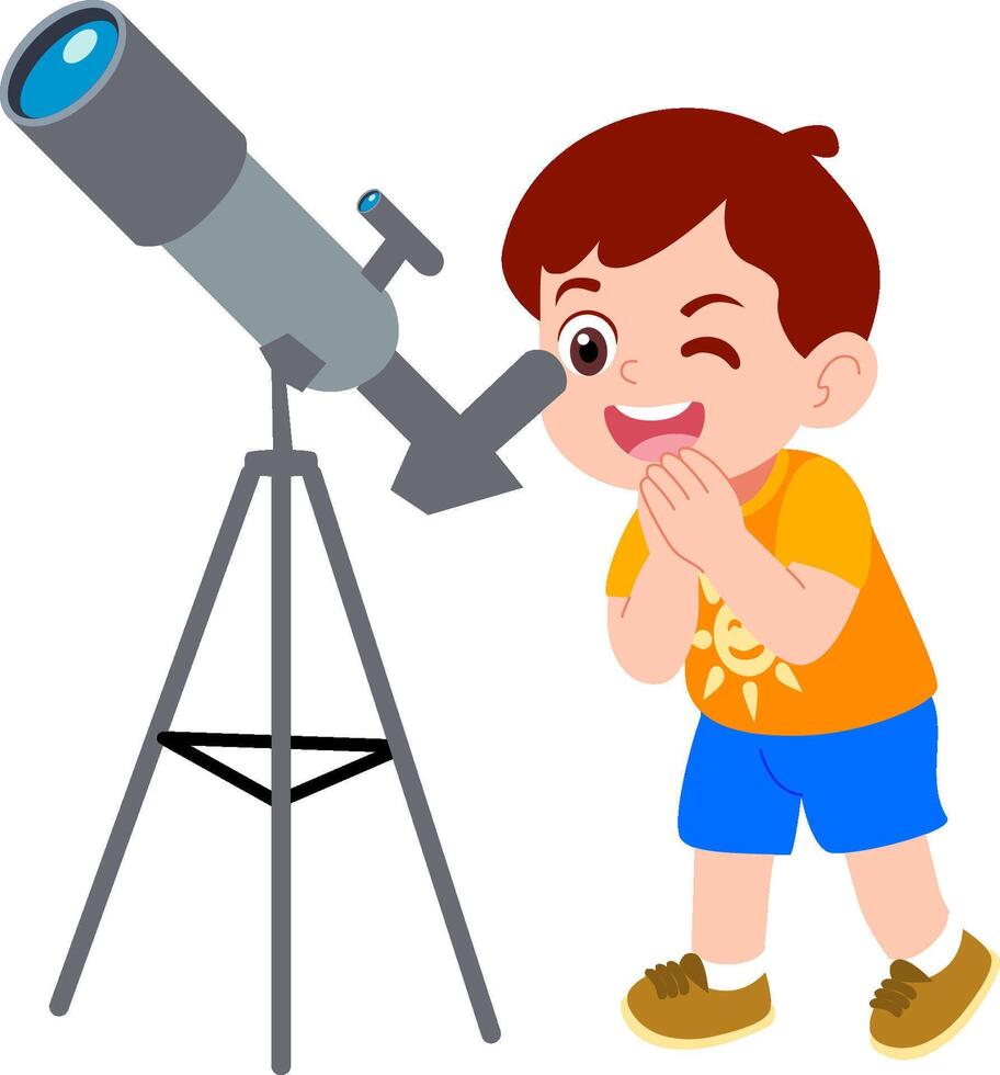 Kindergarten children are looking at the stars with a telescope vector