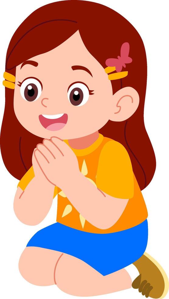 Kindergarten girl character with hair clip playing outdoors while listening to a fairy tale vector