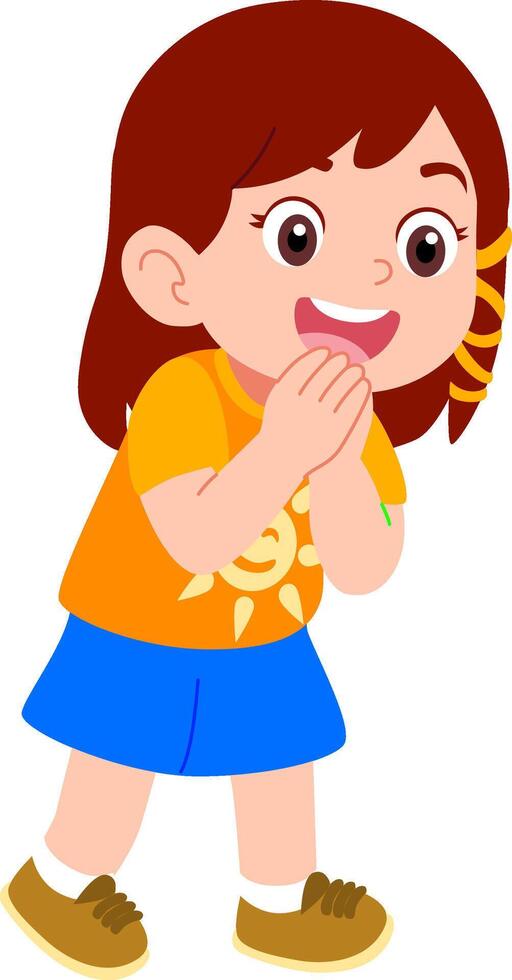 Kindergarten girl character with hair clip playing hide and seek outdoors Happy face vector