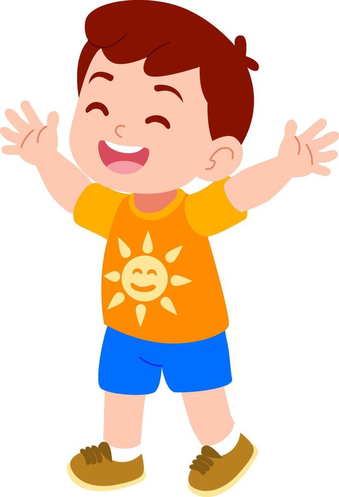 Kindergarten boy character playing outdoors Happy face vector