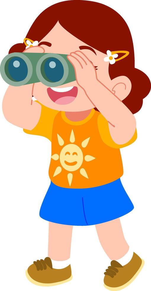 Kindergarten children are looking at the stars with binoculars vector