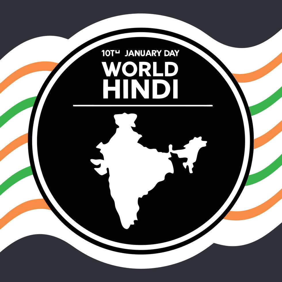 World Hindi Day graphic with India map and tricolor flag elements on a dark background vector