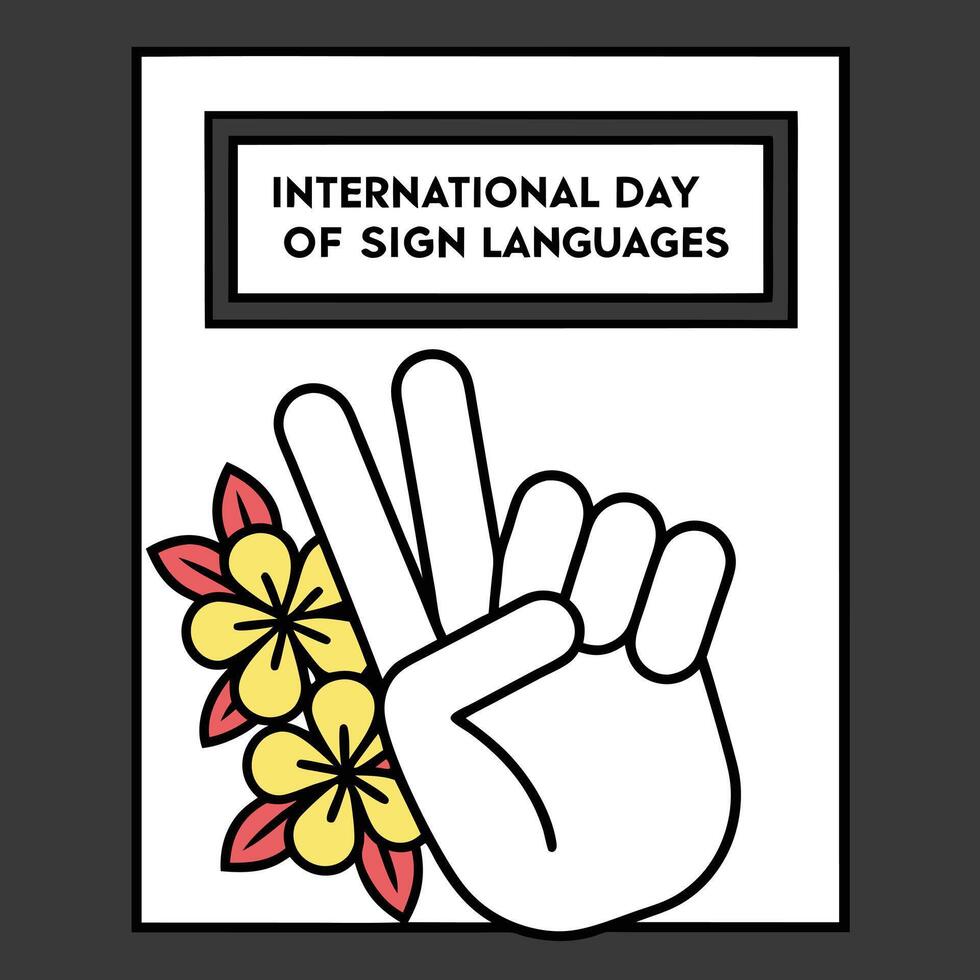 International Day of Sign Languages banner with white hand gesture and yellow flowers vector