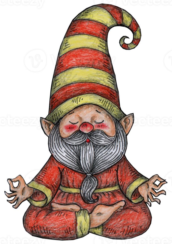 hand drawn christmas gnome yoga illustration png
