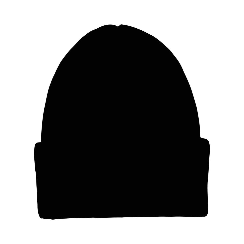 Black beanie hat silhouette on white background isolated headwear accessory winter warm clothing vector