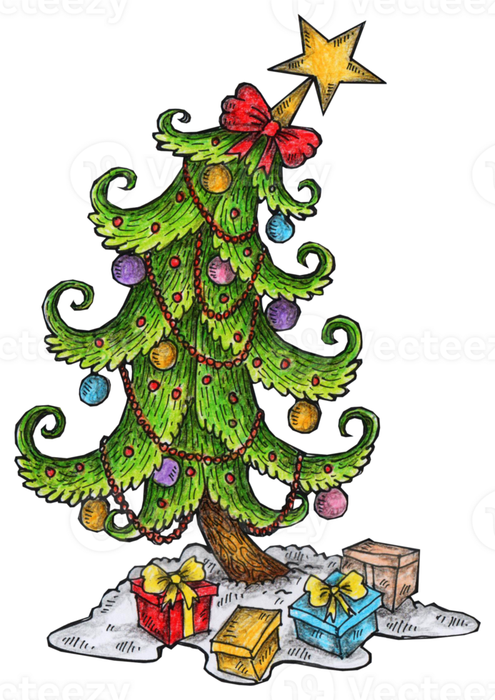 hand drawn curved christmas tree illustration png