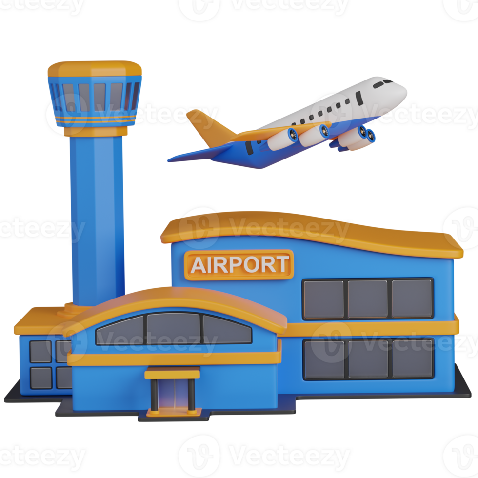 3d render Airport with Airplane Taking Off icon png