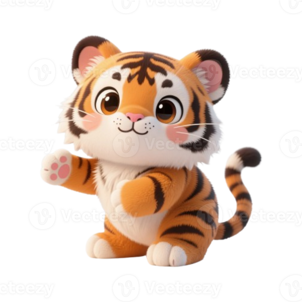 Happy Cartoon Tiger Character in 3D Style for Kids png
