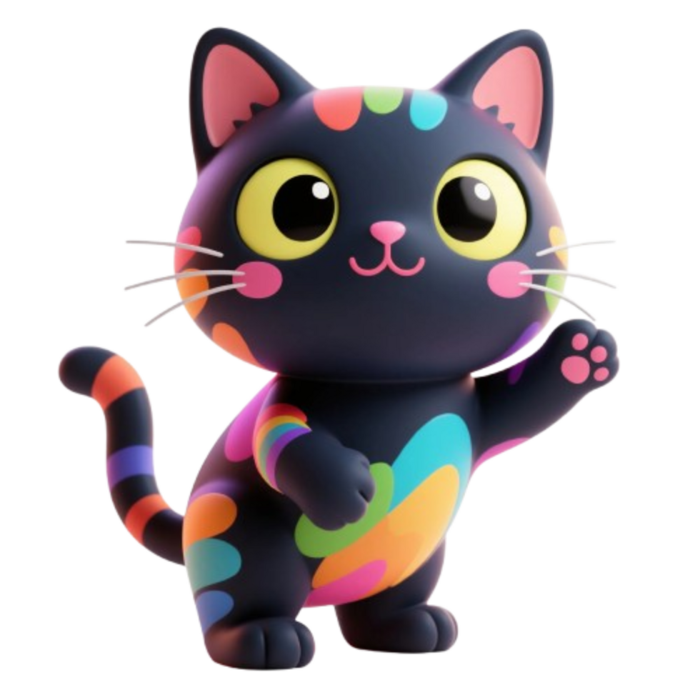 Happy Cartoon Style 3D Cat Image for Kids Design png