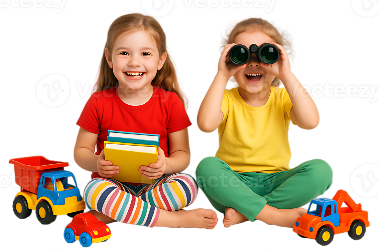 kids playing with toys books and binoculars fun preschool learning childhood png