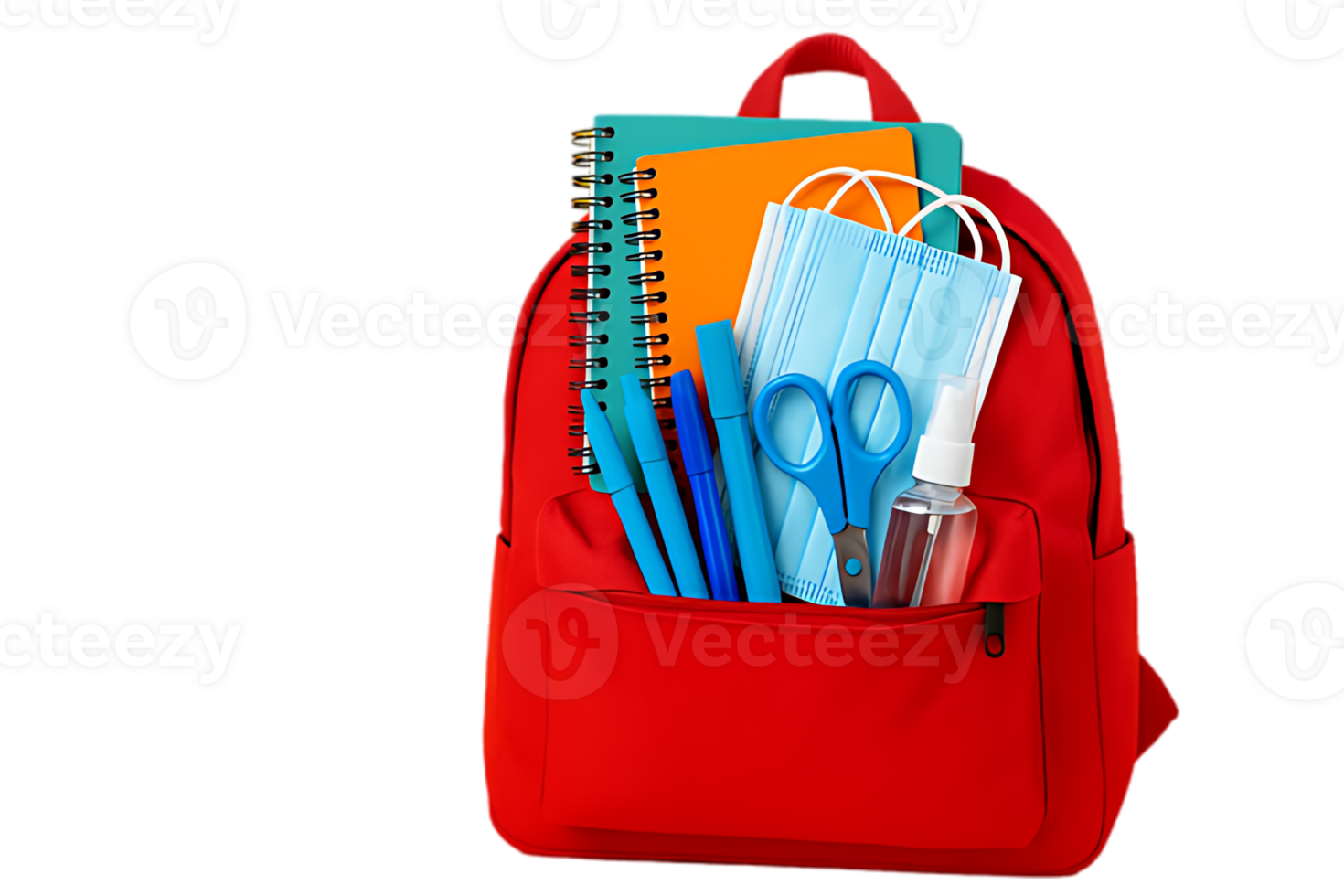 Red Backpack Filled with School Supplies Stationery for Students Education Back to School png