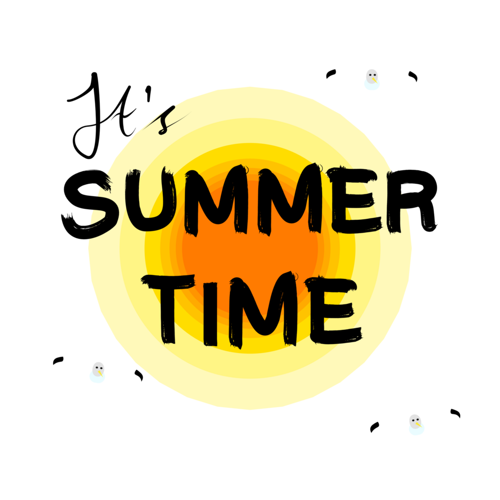 A Bright and Cheerful Design Celebrating Summer with a Vibrant Sun and Playful Seagulls png