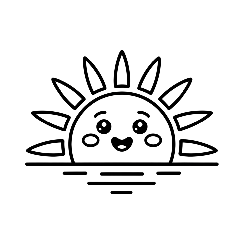a simple black and white doodle of a rising sun png