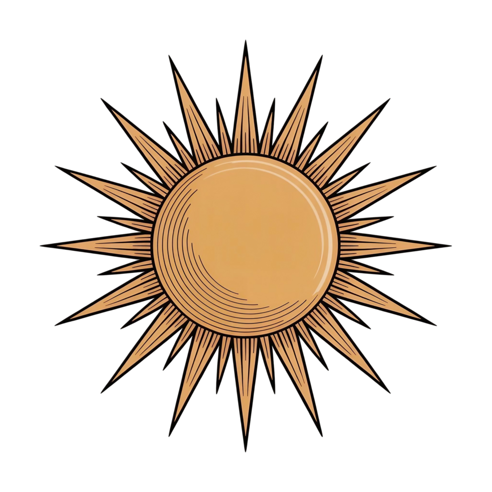 illustration featuring a radiant sun with bold, png