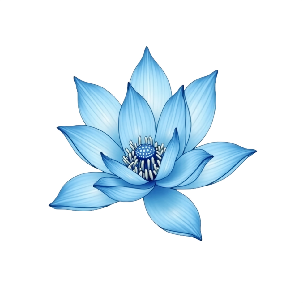 An intricately illustrated blue lotus flower png