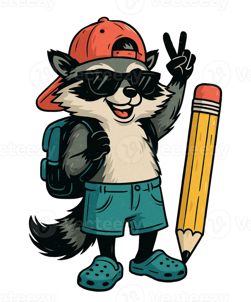 Funny Racoon Boy Kids Back School png