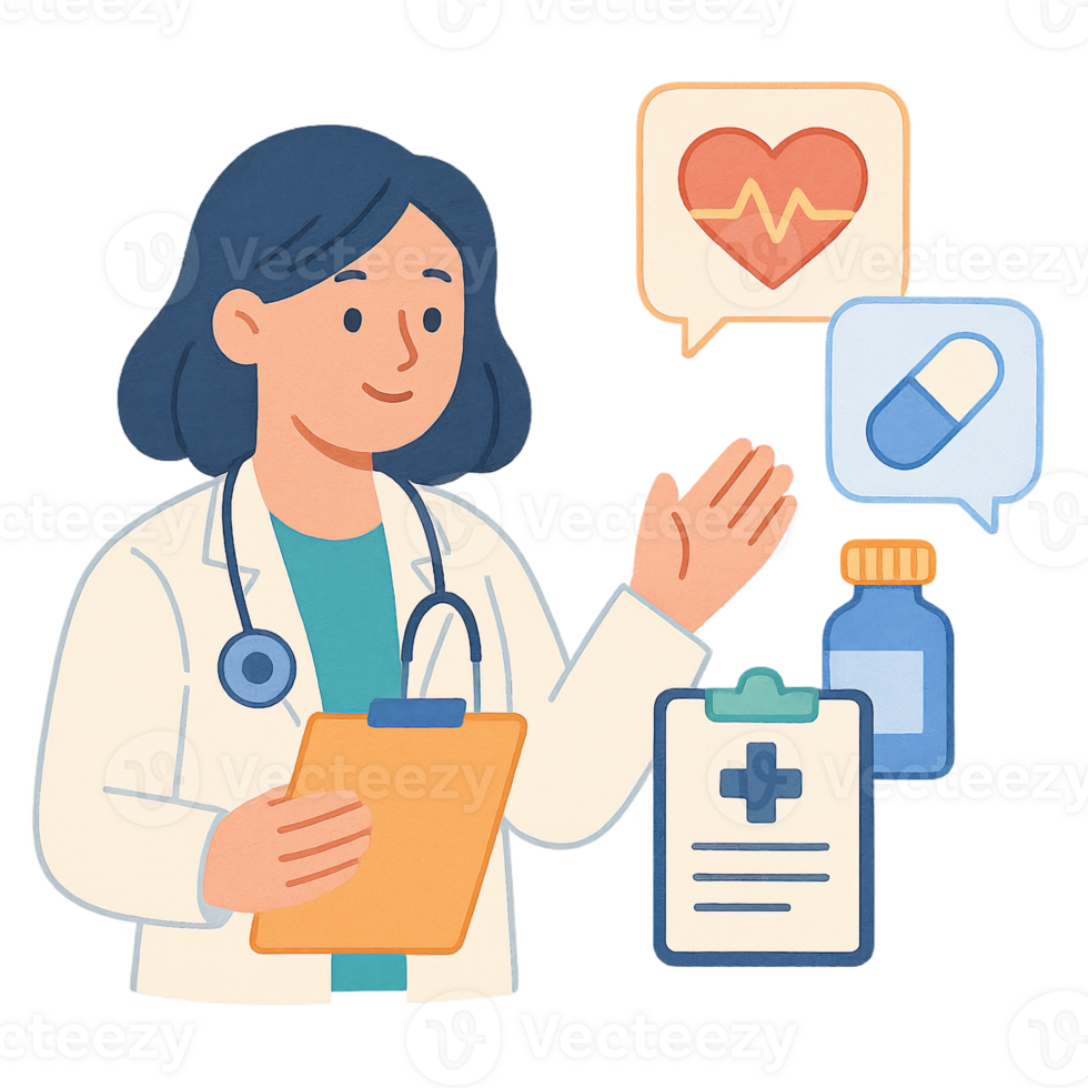 A doctor holding a clipboard and a tablet with icons png