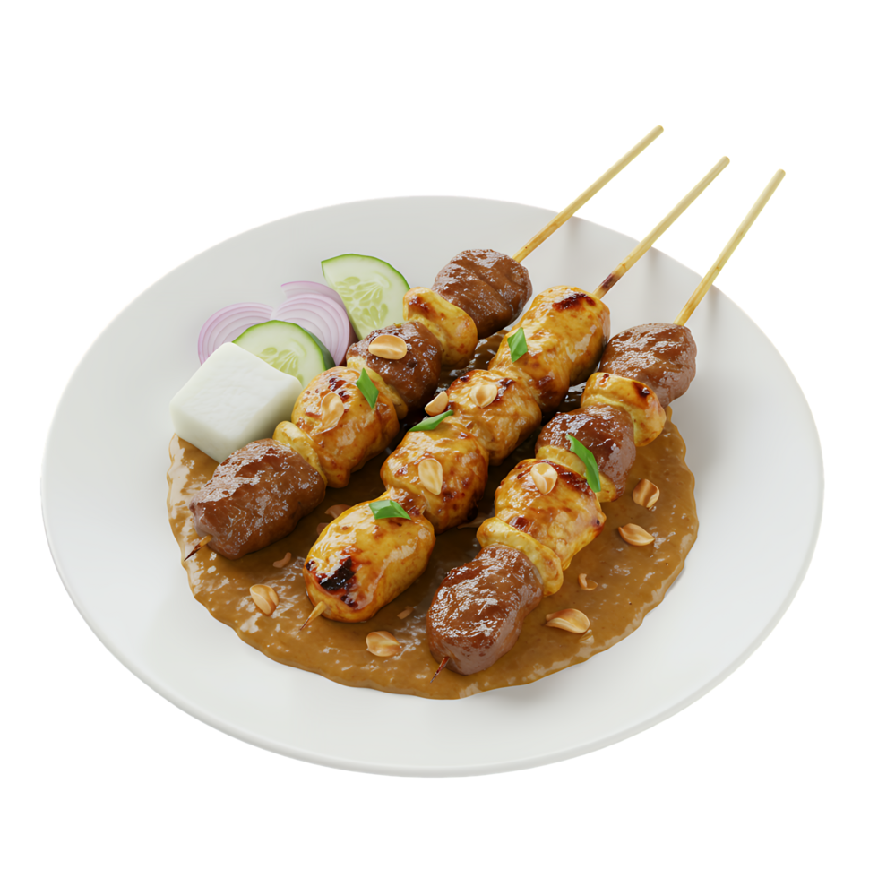 Grilled Meat and Vegetable Satay with Peanut Sauce png
