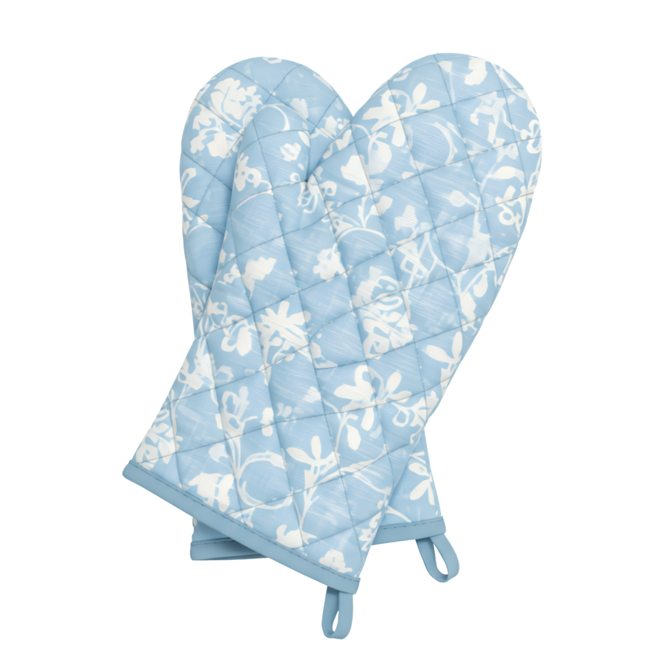Light Blue Floral Quilted Oven Mitts on Transparent Background png