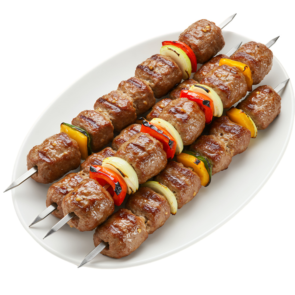 Grilled Meat Skewers with Bell Peppers and Onions png