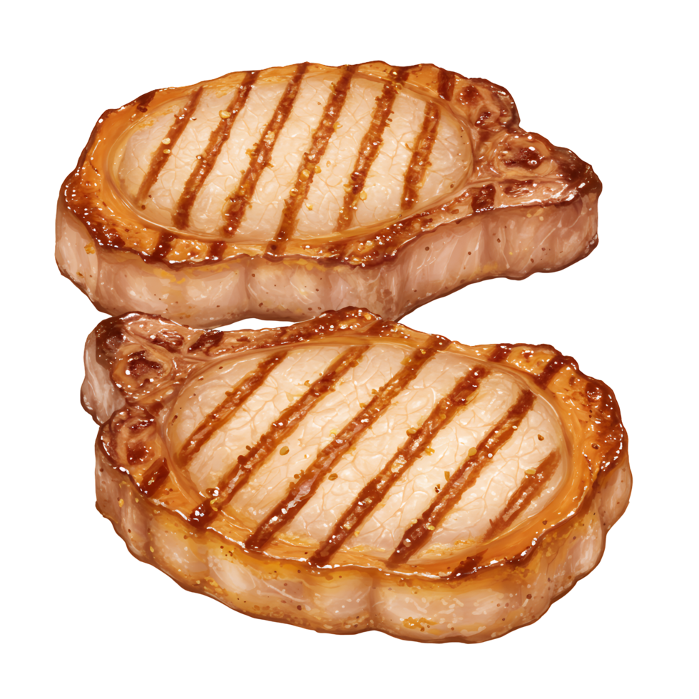 Two Juicy Grilled Pork Chops on Transparent Background png