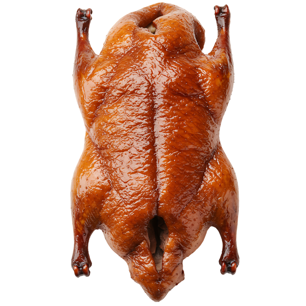Roasted Duck Overhead View of a Reddish Brown, Glossy Roasted Duck on png