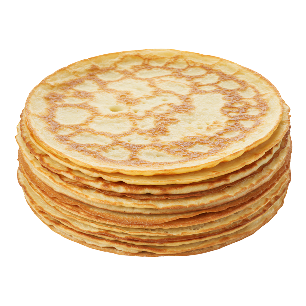 Stack of Golden Brown Crepes with Powdered Sugar on Transparent png