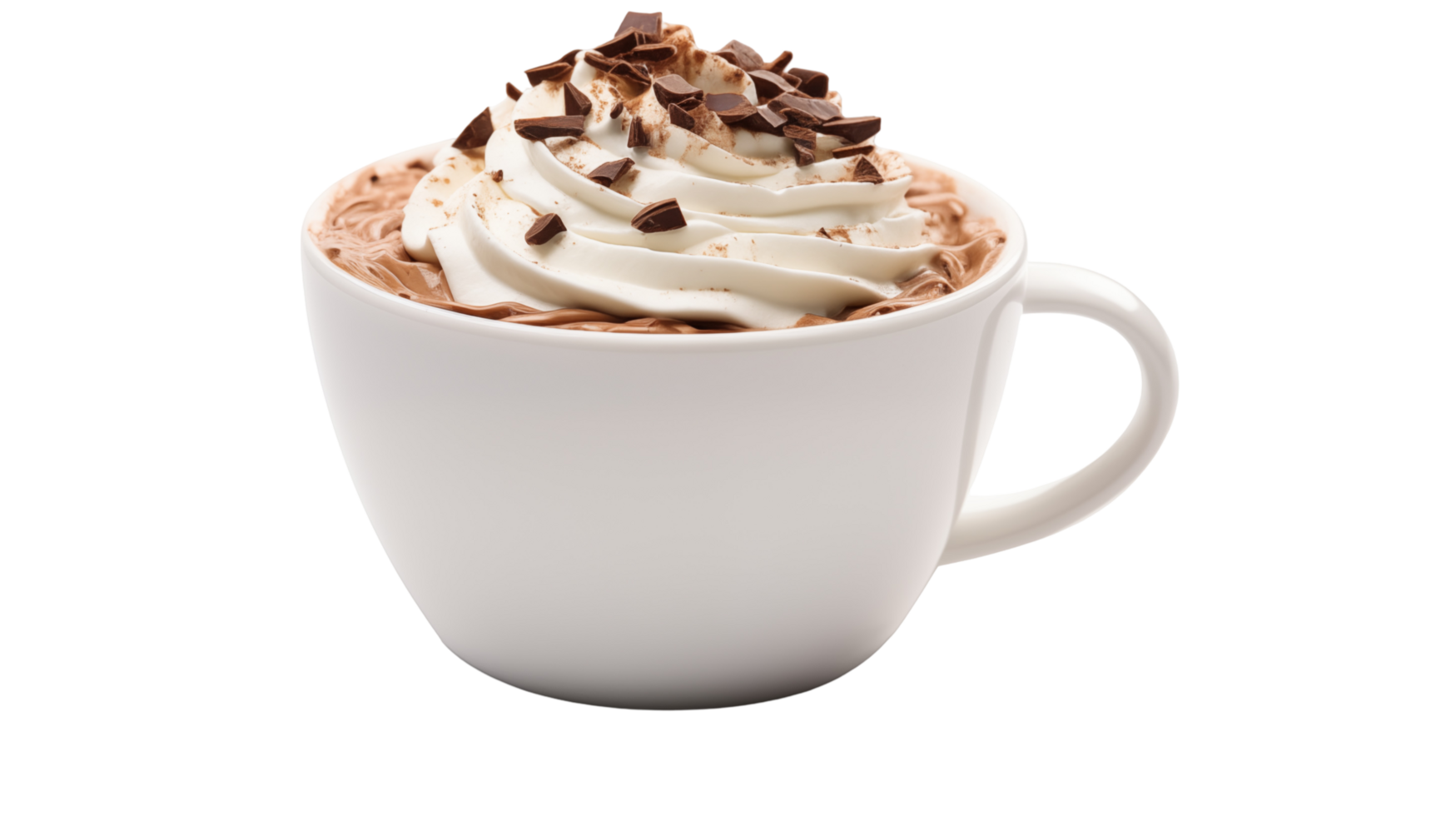 Creamy Hot Chocolate with Whipped Cream, Delicious Mug of Hot Cocoa Topped with Chocolate, Rich Hot Chocolate Drink with Cream and Shavings png