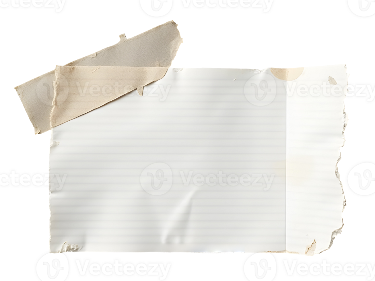 Empty blank torn paper sheet with aged adhesive tape texture png