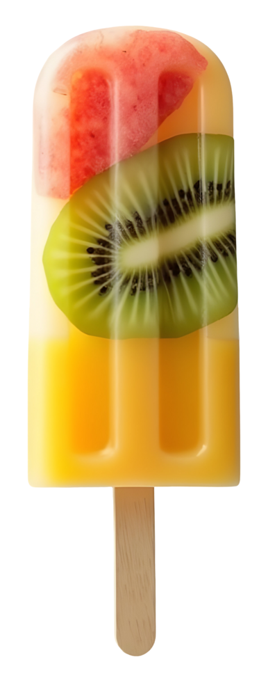 Delicious fruity ice popsicle, refreshing layered summer treat for everyone png
