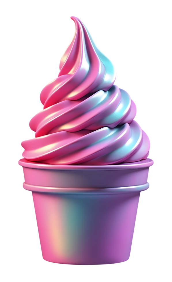 Delicious pink and blue soft serve frozen dessert in colorful cup feels delightful png